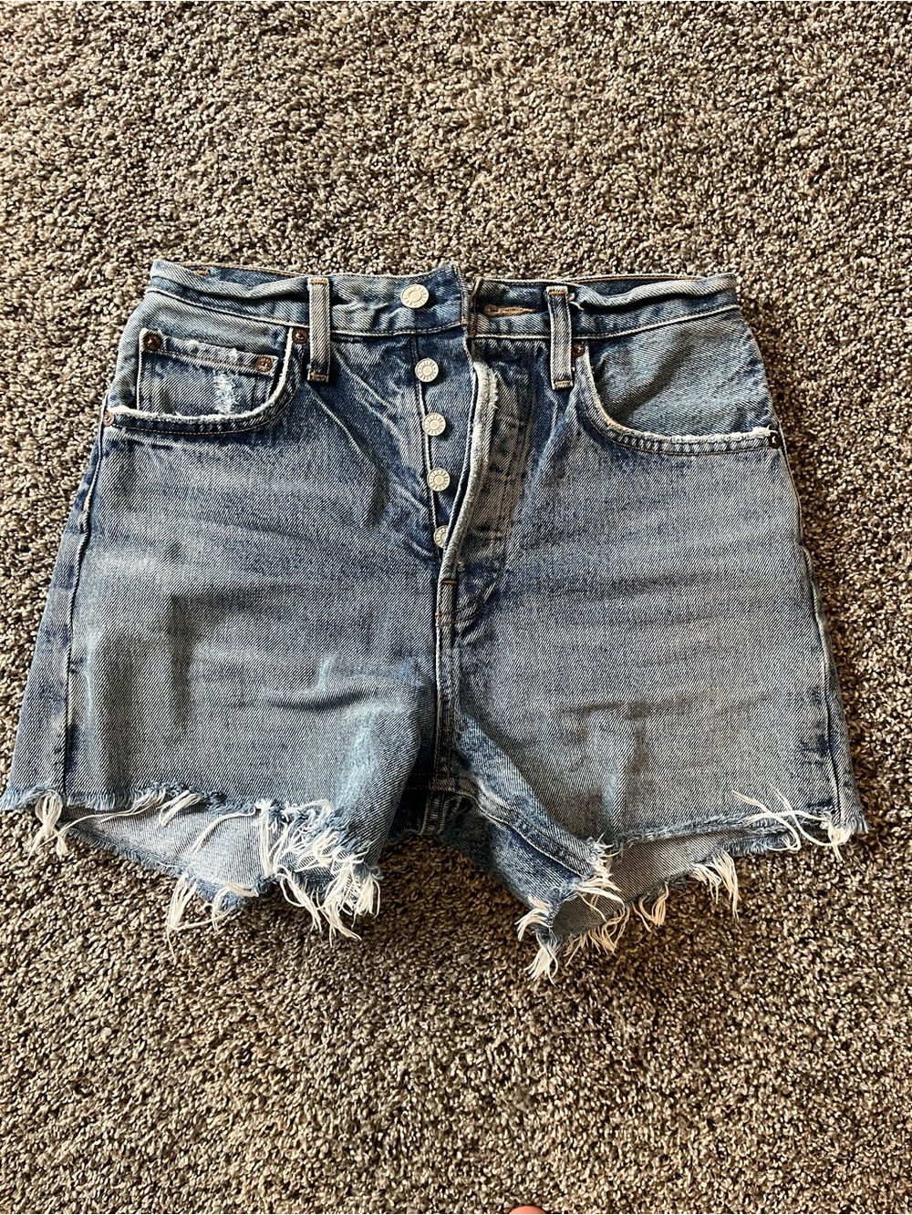 Agolde Distressed Raw Hem Denim Shorts - Light Blue Wash